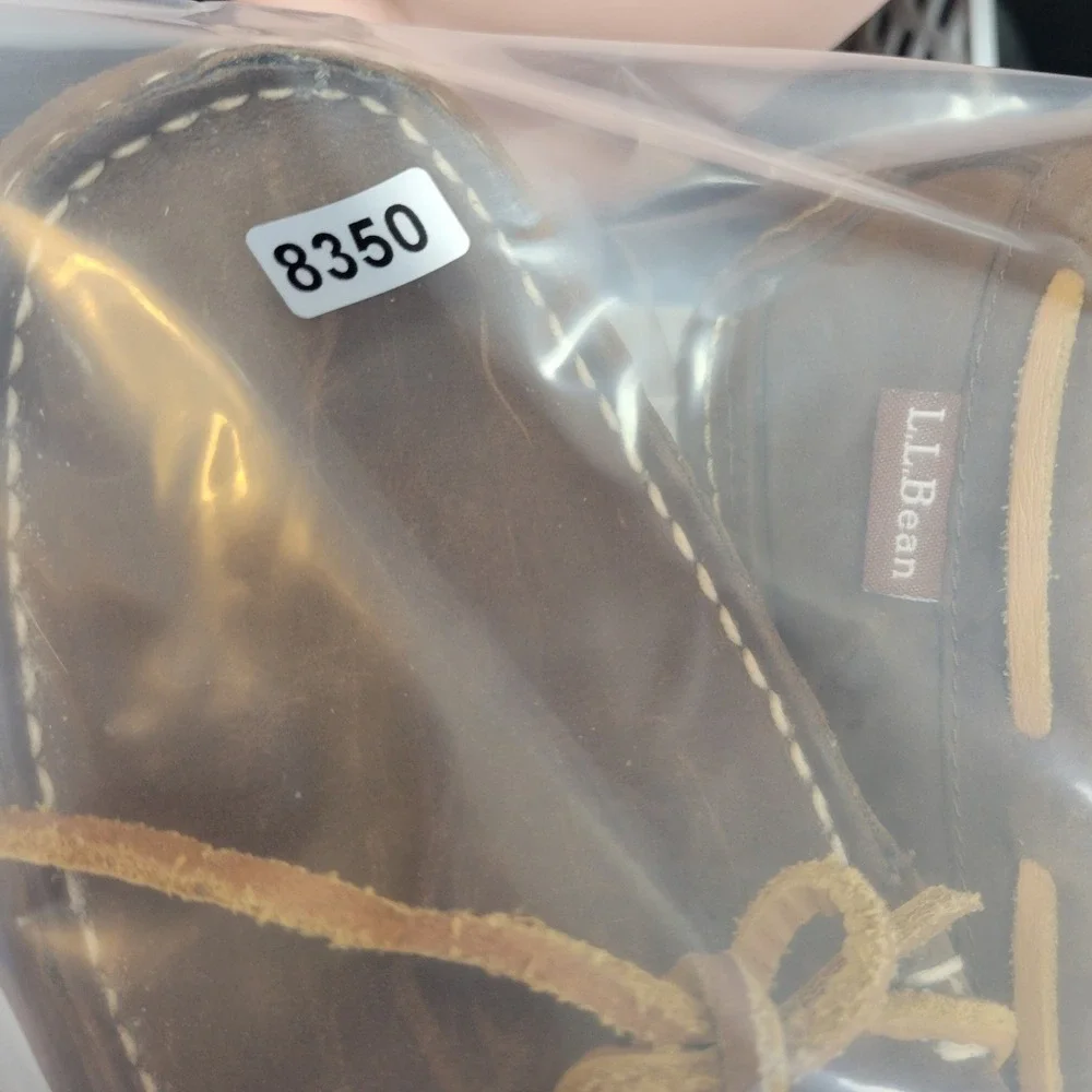 LL Bean Mens Brown‎ Leather Moccasin Slippers Cozy Plaid Lined Size 9